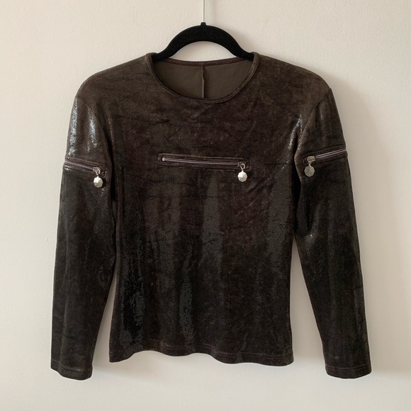 Ivoire de Laurence brown metallic shiny top size 1 - Picture 1 of 3